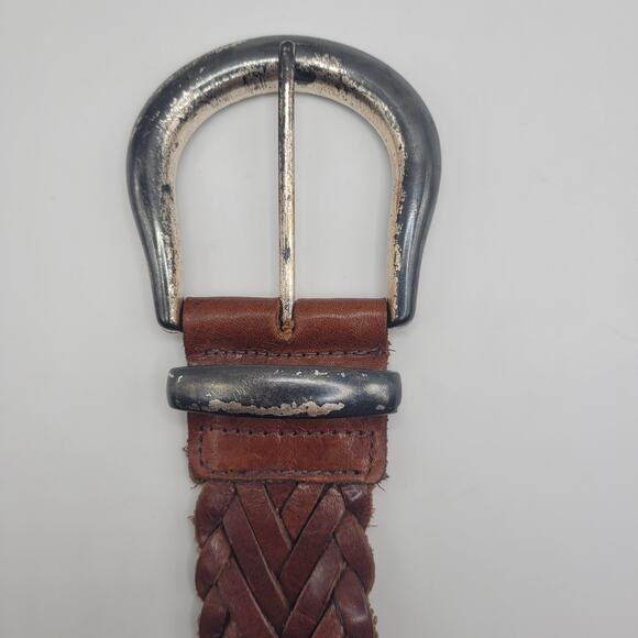 Vintage Express Belt Large Brown Braided Woven Leather Wide Waist Western Boho